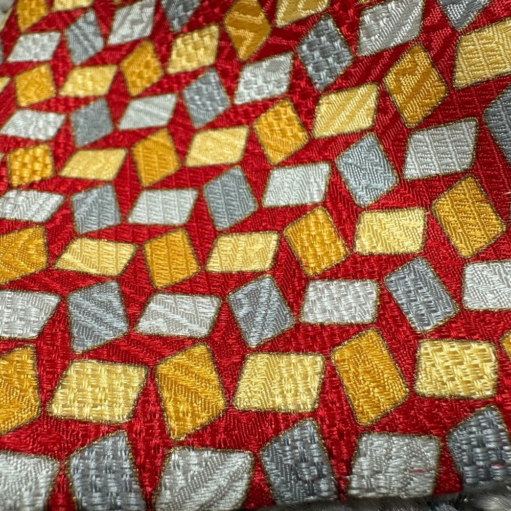 STEFANO RICCI Tie 3.75 x 59" Silk Necktie Geometric Red Orange Blue Yellow Italy - Picture 2 of 9